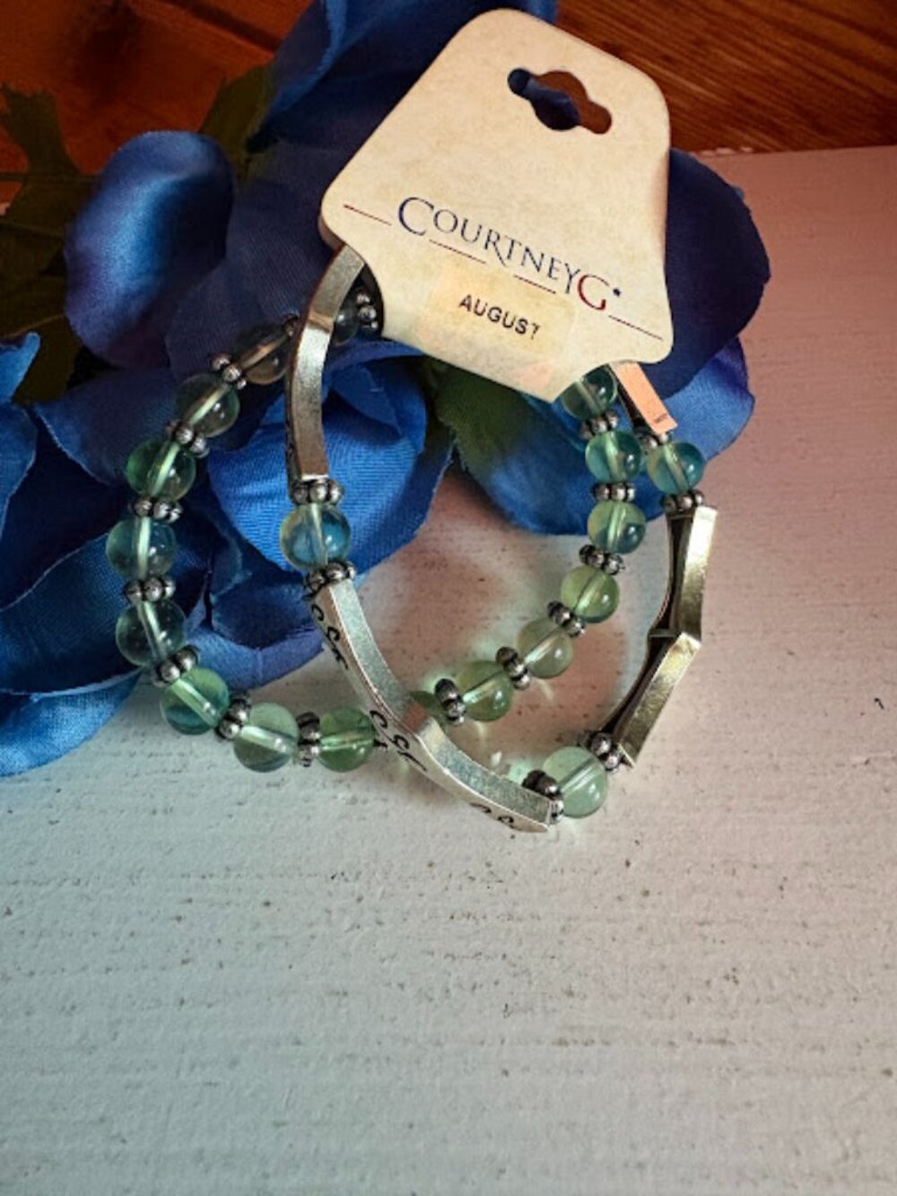 Colored Glass Beaded Silver Tone Stretch Bracelets